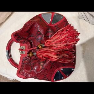 Gucci Red Snakeskin Tote with Tassel